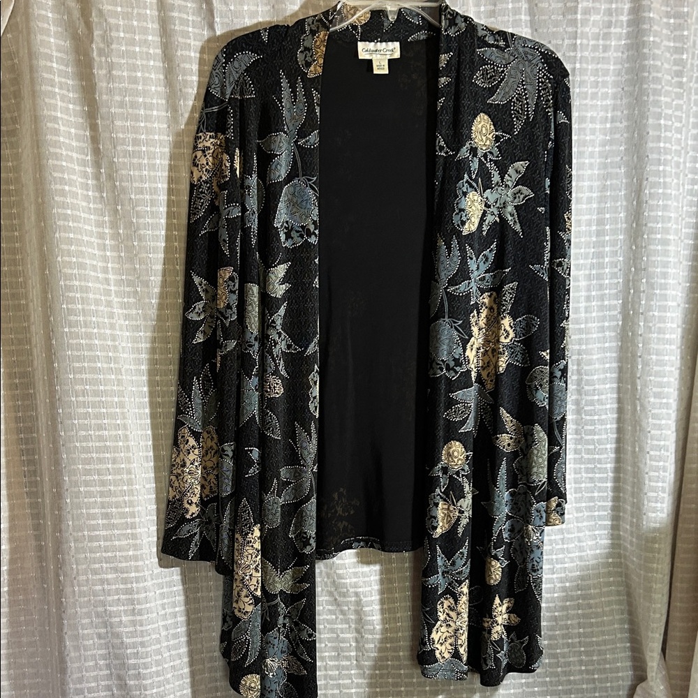 Coldwater Creek Black Floral Cardigan
